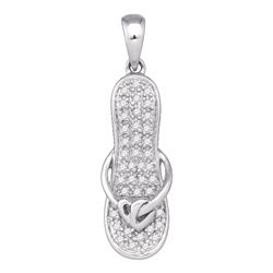 0.10 CTW Diamond Sandal Flip Flop Pendant 10KT White Gold - REF-14K9W
