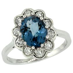 Natural 2.34 ctw London-blue-topaz & Diamond Engagement Ring 14K White Gold - REF-82R2Z