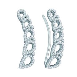 0.33 CTW Diamond Curved Teardrop Climber Earrings 10KT White Gold - REF-32H9M
