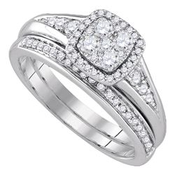 0.63 CTW Diamond Halo Bridal Engagement Ring 14KT White Gold - REF-97H4M