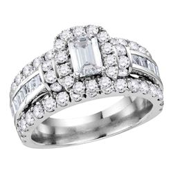 2.52 CTW Emerald Diamond Solitaire Halo Bridal Ring 14KT White Gold - REF-269M9H