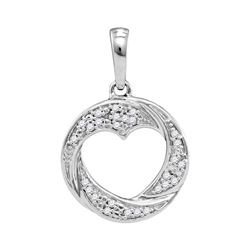 0.08 CTW Diamond Circle Heart Cutout Pendant 10KT White Gold - REF-11K2W