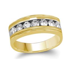 0.99 CTW Mens Diamond Single Row Milgrain Wedding Ring 10KT Yellow Gold - REF-154W4K