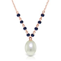Genuine 5 ctw Pearl & Sapphire Necklace Jewelry 14KT Rose Gold - REF-28N4R