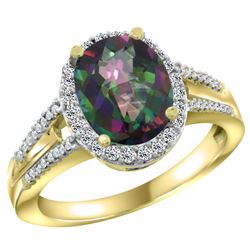 Natural 2.72 ctw mystic-topaz & Diamond Engagement Ring 10K Yellow Gold - REF-45K3R