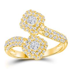 1.51 CTW Princess Diamond 2-stone Hearts Bypass Bridal Ring 14KT Yellow Gold - REF-161W2K