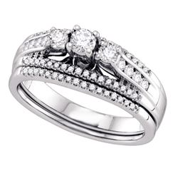 0.50 CTW 3-stone Diamond Wedding Bridal Engagement Ring 14k White Gold - REF-82N4F