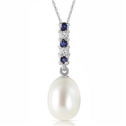 Genuine 4.15 ctw Pearl, Sapphire & Diamond Necklace Jewelry 14KT White Gold - REF-20X4M