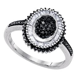 0.53 CTW Black Color Diamond Oval Cluster Ring 10KT White Gold - REF-37F5N