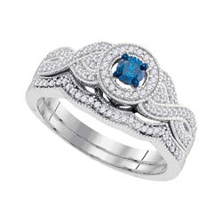 0.40 CTW Blue Color Diamond Bridal Engagement Ring 10KT White Gold - REF-44K9W