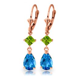 Genuine 4.5 ctw Blue Topaz & Peridot Earrings Jewelry 14KT Rose Gold - REF-41X4M