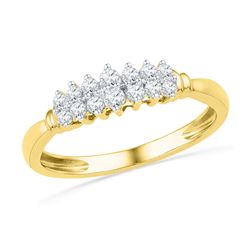0.25 CTW Prong-set Diamond Double Row Ring 10KT Yellow Gold - REF-24H2M
