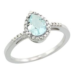 Natural 1.53 ctw aquamarine & Diamond Engagement Ring 14K White Gold - REF-30M8H