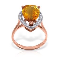 Genuine 3.41 ctw Citrine & Diamond Ring Jewelry 14KT Rose Gold - REF-75X4M
