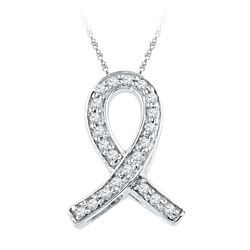 0.10 CTW Diamond Ribbon Symbol Pendant 10KT White Gold - REF-8H3M