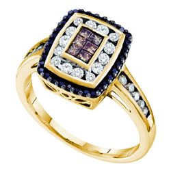 0.50 CTW Princess Cognac-brown Black Color Diamond Cluster Ring 14KT Yellow Gold - REF-49W5K