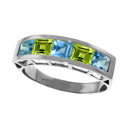 Genuine 2.25 ctw Blue Topaz & Peridot Ring Jewelry 14KT White Gold - REF-54Y2F