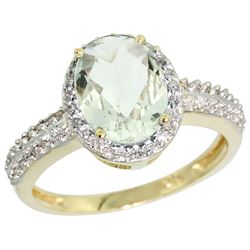 Natural 1.91 ctw Green-amethyst & Diamond Engagement Ring 14K Yellow Gold - REF-41A3V