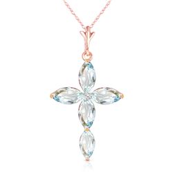 Genuine 1.10 ctw Aquamarine & Diamond Necklace Jewelry 14KT Rose Gold - REF-30H7X