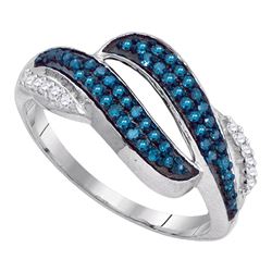 0.33 CTW Blue Color Diamond Bypass Double Row Ring 10KT White Gold - REF-19H4M