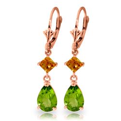 Genuine 4.5 ctw Peridot & Citrine Earrings Jewelry 14KT Rose Gold - REF-41F4Z