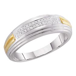 0.10 CTW Mens Diamond Double Row Wedding Ring 10KT Two-tone Gold - REF-26W9K