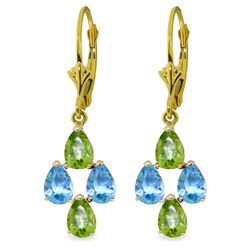 Genuine 4.5 ctw Blue Topaz & Peridot Earrings Jewelry 14KT Yellow Gold - REF-41X2M