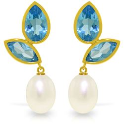 Genuine 16 ctw Blue Topaz Earrings Jewelry 14KT Yellow Gold - REF-42W2Y
