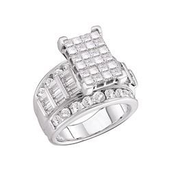 3 CTW Princess Diamond Cluster Bridal Engagement Ring 14KT White Gold - REF-274H4M