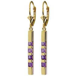 Genuine 0.70 ctw Amethyst Earrings Jewelry 14KT Yellow Gold - REF-55R2P