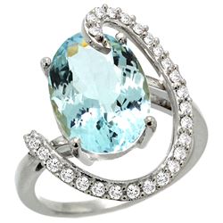 Natural 5.91 ctw Aquamarine & Diamond Engagement Ring 14K White Gold - REF-121X3A