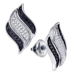 0.27 CTW Black Color Diamond Stud Unique Earrings 10KT White Gold - REF-24M2H