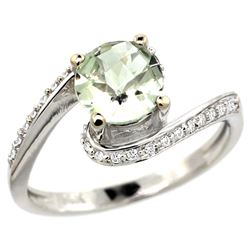 Natural 0.99 ctw green-amethyst & Diamond Engagement Ring 14K White Gold - REF-52Y2X