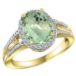 Natural 2.72 ctw green-amethyst & Diamond Engagement Ring 14K Yellow Gold - REF-54F4N