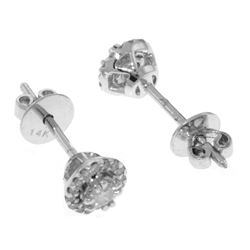 Genuine 0.16 ctw Diamond Anniversary Earrings Jewelry 14KT White Gold - REF-54T5A