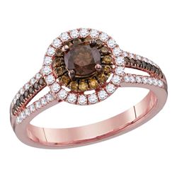 0.99 CTW Brown Diamond Solitaire Halo Bridal Engagement Ring 14KT Rose Gold - REF-104F9N