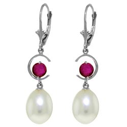 Genuine 9 ctw Pearl & Ruby Earrings Jewelry 14KT White Gold - REF-39Z4N