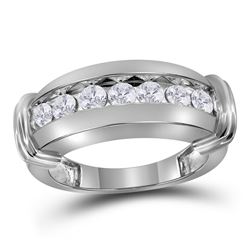 1 CTW Mens Diamond Single Row Wedding Ring 14KT White Gold - REF-146W9K