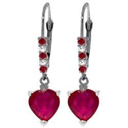 Genuine 2.98 ctw Ruby & Diamond Earrings Jewelry 14KT White Gold - REF-46M7T