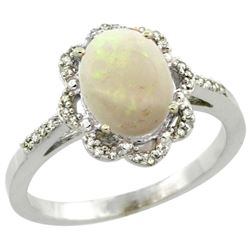 Natural 1.15 ctw Opal & Diamond Engagement Ring 14K White Gold - REF-38K2R