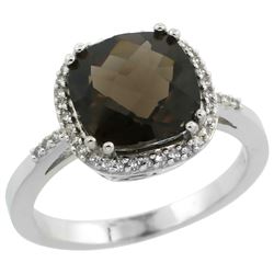 Natural 4.11 ctw Smoky-topaz & Diamond Engagement Ring 14K White Gold - REF-44K2R