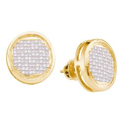 0.99 CTW Princess Diamond Circle Cluster Stud Earrings 14KT Yellow Gold - REF-40W4K