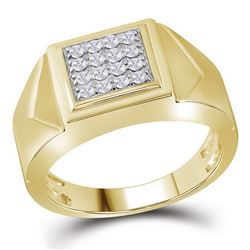 0.35 CTW Mens Diamond Square Cluster Faceted Fashion Ring 10KT Yellow Gold - REF-44N9F