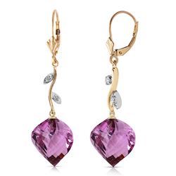 Genuine 21.52 ctw Amethyst & Diamond Earrings Jewelry 14KT Yellow Gold - REF-60W4Y
