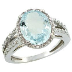 Natural 3.09 ctw Aquamarine & Diamond Engagement Ring 14K White Gold - REF-60M5H