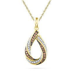 0.25 CTW Cognac-brown Color Diamond Teardrop Pendant 10KT Yellow Gold - REF-19N4F