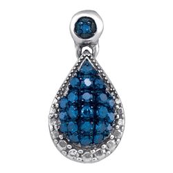 0.15 CTW Blue Color Diamond Teardrop Cluster Pendant 10KT White Gold - REF-12K2W
