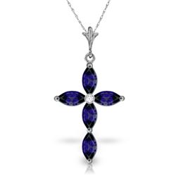 Genuine 1.10 ctw Sapphire & Diamond Necklace Jewelry 14KT White Gold - REF-33W8Y