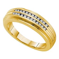 0.20 CTW Mens Diamond Double Row Ridged Ring 14KT Yellow Gold - REF-67K4W