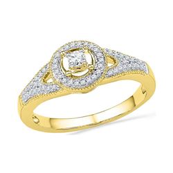 0.25 CTW Diamond Encircled Solitaire Milgrain Promise Bridal Ring 10KT Yellow Gold - REF-26M9H